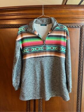 Women's Gray Quarter-Zip Pullover with Southwestern Stripe